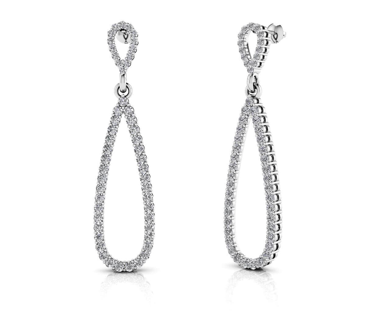Long Teardrop Drop Diamond Earrings Diamond with 1.53 ct.(finished) 1.5mm
